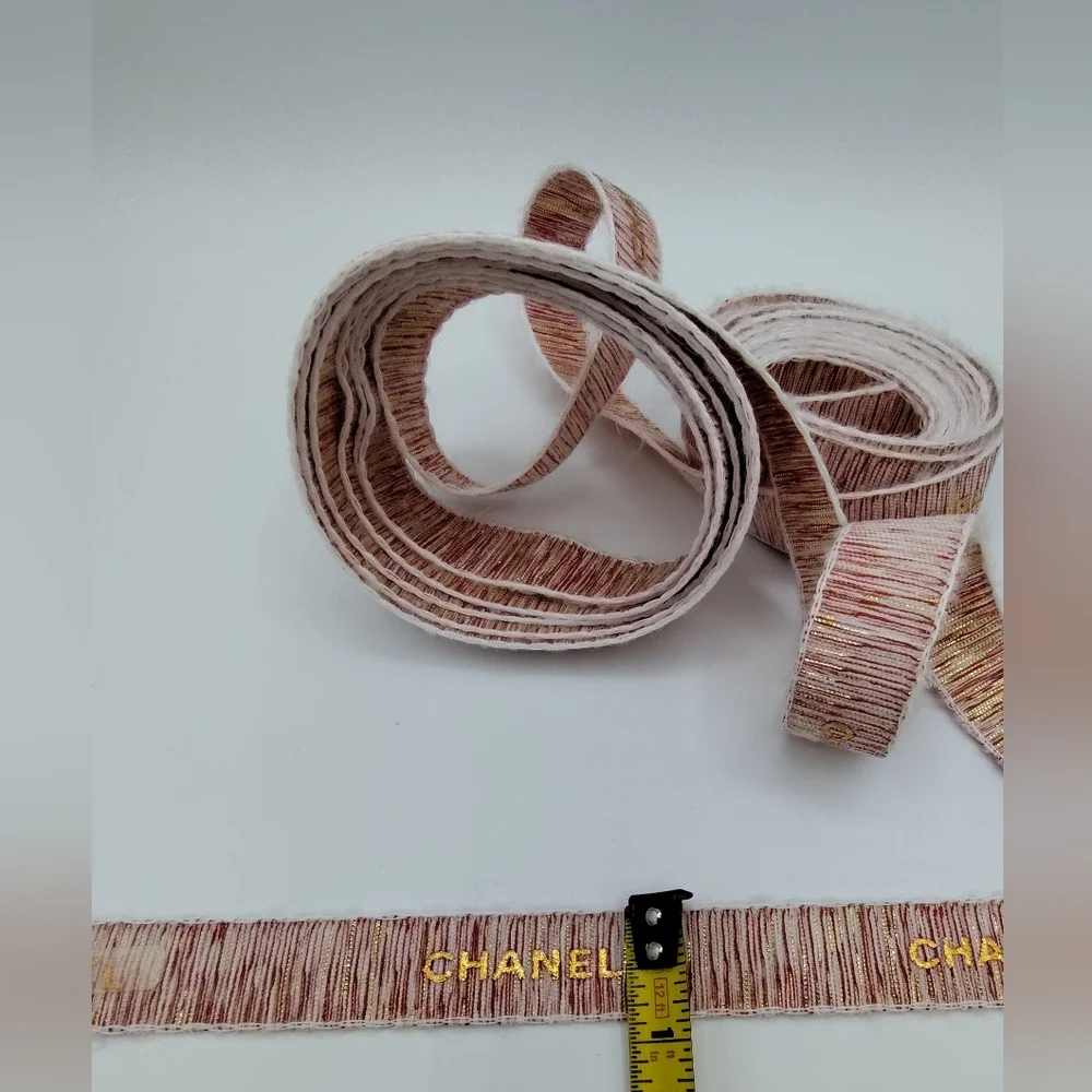 CHANEL Metallic Woven Ribbon Pink Ivory Gold Reversible Two (2) Yards